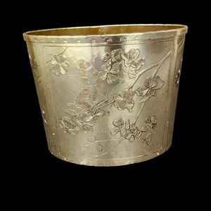 Vintage Arthur Armour gold metal BUTTERFLY & DOGWOOD WASTEBASKET Gold trash can